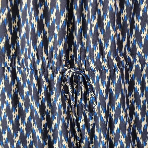 Karen Kane Womens Jumpsuit L Blue White Ikat Print Boho Resort Made in USA - Picture 4 of 9